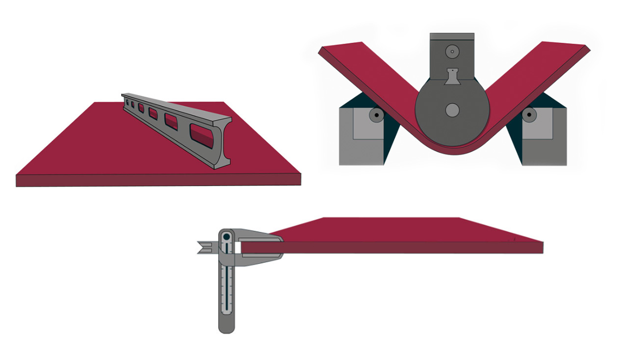 Three drawings of Hardox® 450 wear plate being subjected to different stresses.